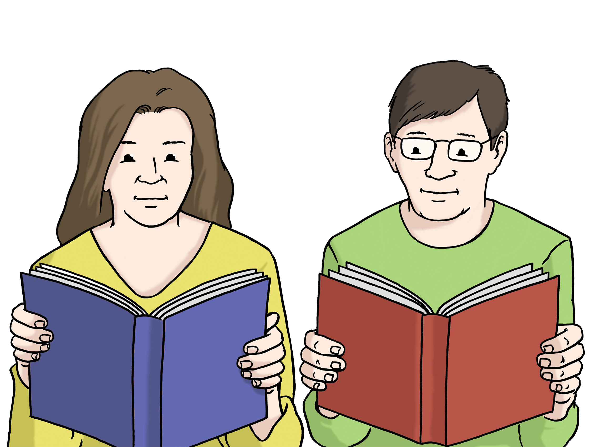 Zwei Personen lesen in zwei Büchern.